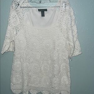 INC International Concepts White Cropped Lace Blouse